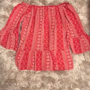 Red and white off the shoulder top